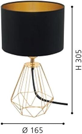 Настільна лампа EGLO Carlton 2: вінтажна декоративна лампа з металу та тканини (мідь/чорний)