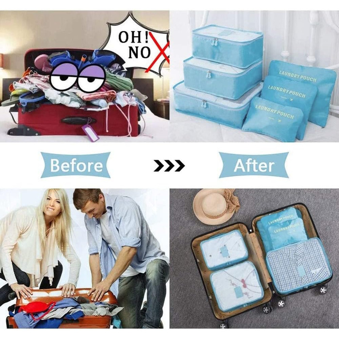 Органайзер для валізи Vicloon 8-в-1: набір для подорожей, водонепроникні сумки для одягу, взуття та косметики (колір: корейський блакитний)