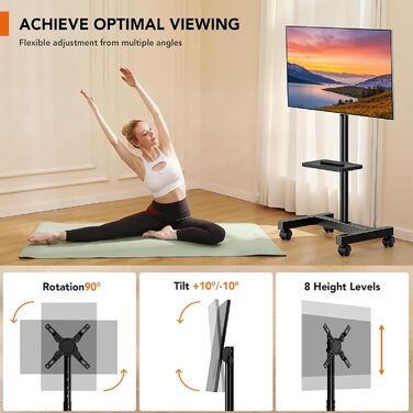 Мобільна стійка для телевізора Hemudu на колесах для LCD/LED ТВ 23-60 дюймів, регульована за висотою з полицею для ноутбука, до 35 кг, VESA до 400x400 мм
