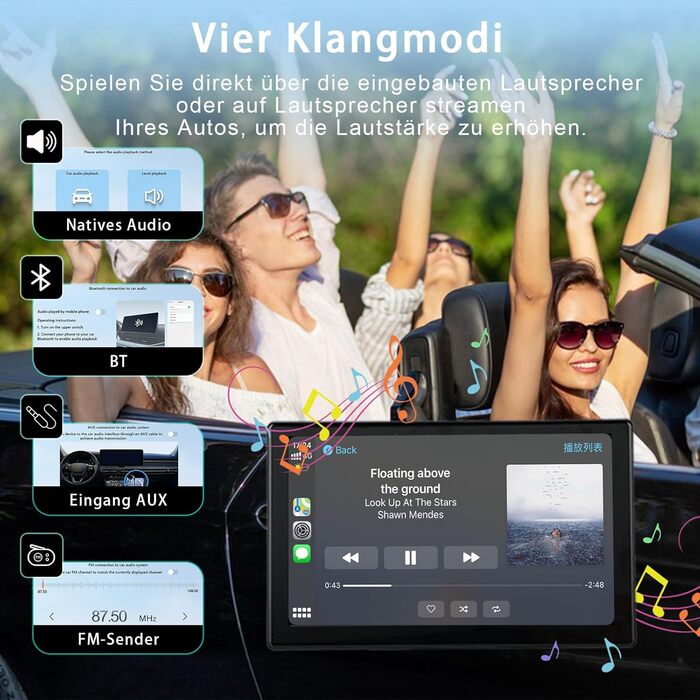 Plimpton 9-дюймовий автомобільний дисплей із бездротовим CarPlay та Android Auto, IPS сенсорний екран, цифровий медіаресивер, Mirror Link, навігація, Bluetooth, AUX