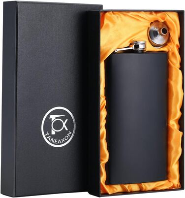 Фляга TANEAXON 12 oz (330 мл) з воронкою та коробкою, нержавіюча сталь, чорна, витокозахисна