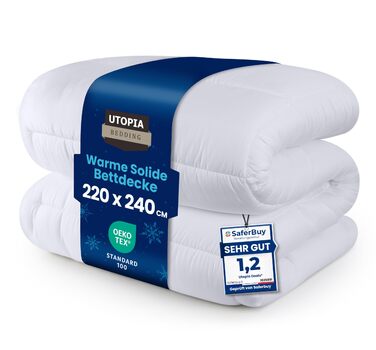 Ковдра Utopia Bedding 220x240 см, всесезонна, 370 GSM, дихаюча, стегане покриття, супер м'яка (біла)
