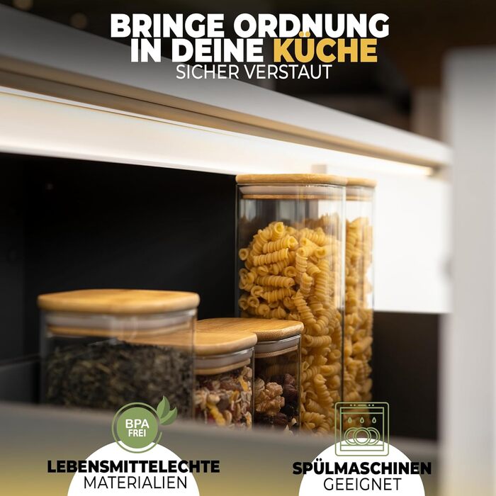 Скляні контейнери для зберігання з кришкою, кутові, набір 8 шт. - 5,2 л, посилена скляна тара, герметичні контейнери для продуктів, кухонні органайзери