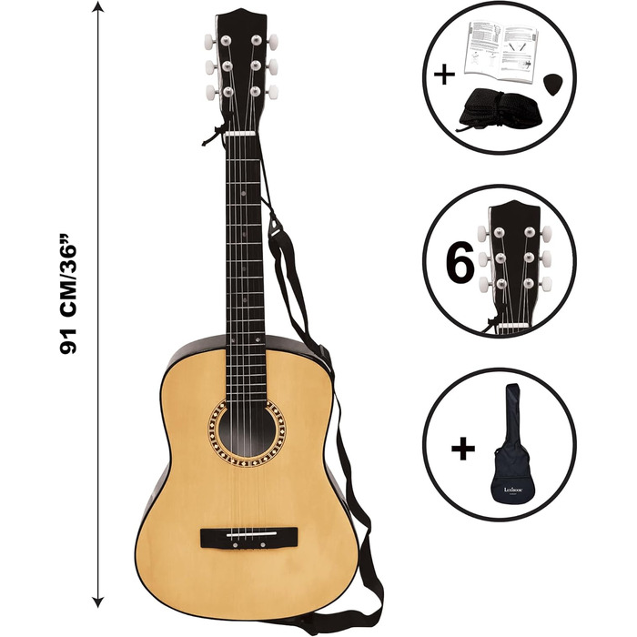 Акустична гітара Lexibook K2200: 36'', дерево, нейлонові струни, з чохлом та інструкцією