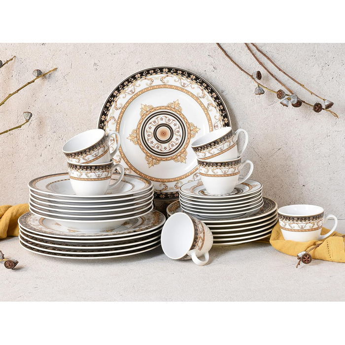 Creatable 15084, Majestic Series black, 30-piece set, Porcelain, Multicolor, 38x30x35 cm