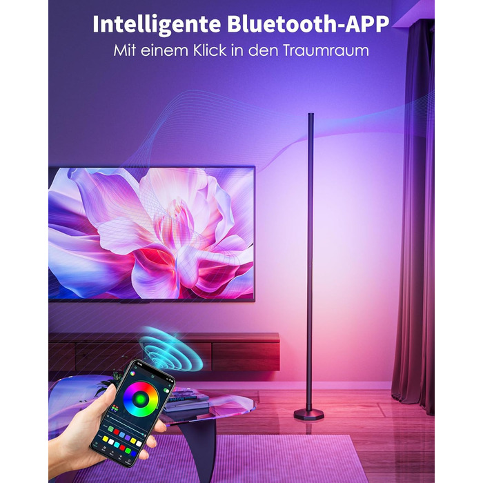 LED-стійка лампа WISIMMALL для вітальні з RGBIC, диммуванням та керуванням через додаток, 170 см, 16 мільйонів кольорів, 300 режимів, музичний синхронізація, для дому