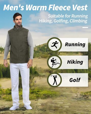 Флісова жилетка чоловіча Outdoor Ventures з довгими рукавами, тепла, вітронепроникна, з підкладкою, зимова жилетка, робоча жилетка для чоловіків з кишенями на блискавці (S, Cypress Green)