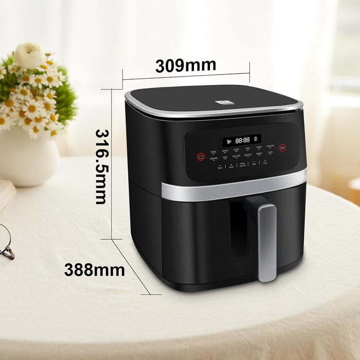 Фритюрниця без олії 7L XXL з сенсорним екраном, 12 програм, 1800W (Чорний/Сірий)
