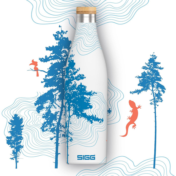 SIGG - Insulated Drinking Bottle - Meridian - Leak-proof - Extra slim - BPA-free - Plastic-free - Double-walled 18/8 Stainless Steel - Bamboo Screw Cap - 0.5L / 0.7L (Sumatra Tree, Sumatra 0.5 L)