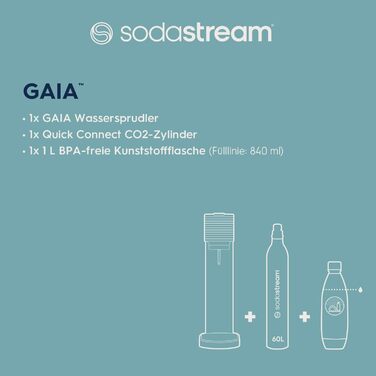 SodaStream Gaia: Газова вода вдома | Чорний колір, з CO2 балончиком та пляшкою 1L | Електричний напій