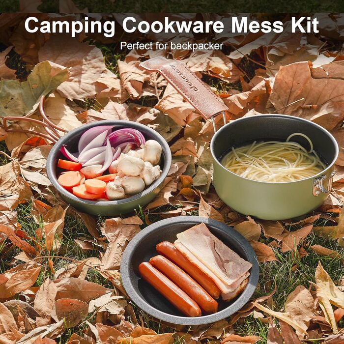 Набір посуду для кемпінгу Odoland: каструля, сковорода, тарілки, миски, столові прибори (10 предметів)