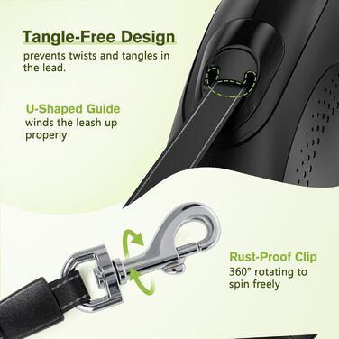 Рулетка для собак Pecute 8м, 50 кг, зелена, з антиковзним руків'ям та швидкою зупинкою