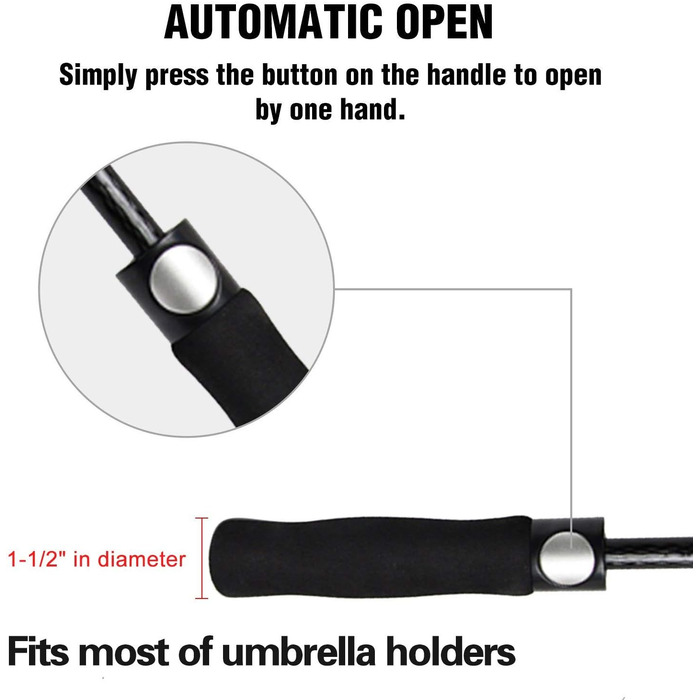 Стійкий до вітру парасолька-тростина XL/XXL, автоматична, з подвійним вентиляційним отвором - високоякісна для жінок та чоловіків, ідеальна як гольф-парасолька, чорна, 62 дюйми (157 см)