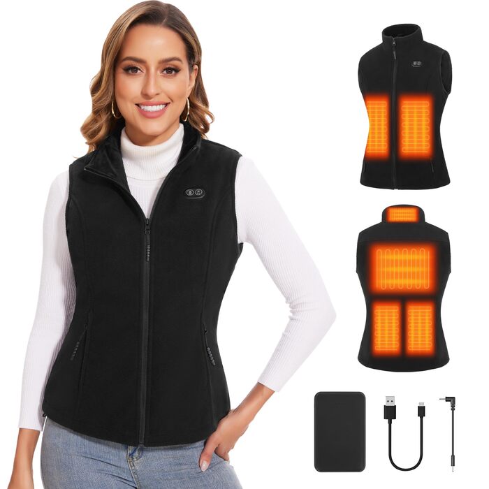 Електрична гріюча жилетка для жінок, чорна, з акумулятором 7.4V 10000mAh, 3 режими нагріву, ідеальний подарунок на Різдво