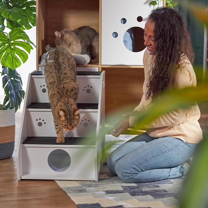 Сходинки для собак та котів Relaxdays, 3 сходинки, HBT 52,5x42x60 см, білий/чорний