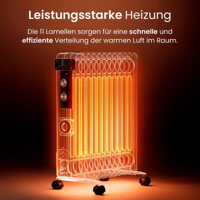 Pro Breeze 2500W Oil Radiator with 11 Heating Ribs, Electric Heater, 24h Timer, Energy-Saving Oil Radiator, 3 Heating Levels, Adjustable Thermostat & Safety Shut-Off Function White