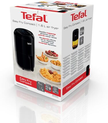 Аерофритюрниця Tefal EY3018 Easy Fry Compact, 1,6 л, 6 програм, цифровий дисплей, для 1-2 осіб, енергозберігаюча, без олії, чорна
