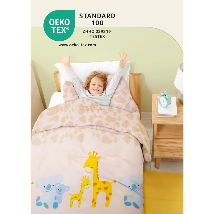 Комплект постільної білизни для дітей Gräfenstayn® з принтом тварин (жирафа, слон, коала) - 100% бавовна (ренфорс) - ковдра 135x100 см, подушка 60x40 см