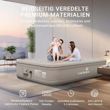 Надувна ліжко 2 особи, самонадувна повітряна матрац з портативним насосом, антизносний матеріал преміум-якості, для кемпінгу та дому. Подвійне ліжко для гостей