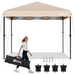 Sekey One-Touch Pop-Up Pavilion 3x3 Waterproof Stable Winter-Proof, Folding Pavilion 3x3m with Thickened Tubes, Party Tent Pavilion Foldable for Camping Festival Party, Khaki