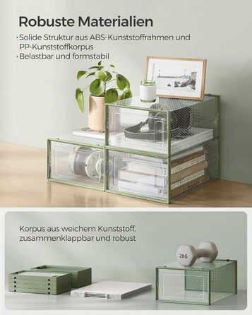 SONGMICS Shoe Boxes, 12-Piece Set, Plastic Shoe Organizer, Foldable and Stackable, for Shoes up to Size 44, Transparent-White LSP12SWT (12-Piece Set for Shoes up to Size 44, Transparent + Laurel Green)