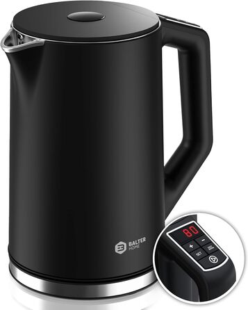 Balter Stainless Steel Electric Kettle with Temperature Control - 40°C to 100°C, Double Wall, BPA Free, 1.7L, 2200W, Quiet Kettle (D. Black)
