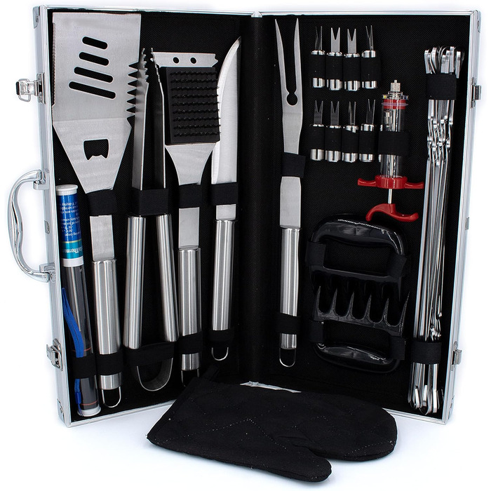 Набір аксесуарів для гриля Kyto BBQ 39 предметів з кейсом: гриль-набір, посуд для барбекю, аксесуари для гриля та мангала, для дачі, кемпінгу, подарунок для чоловіка