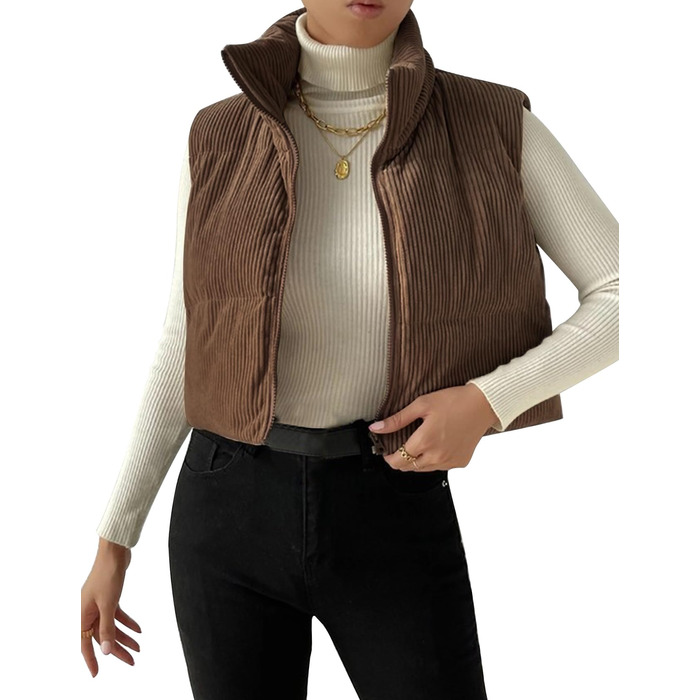 Жіноча куртка Gihuo з начосом та блискавкою, коротка модель (L, Кофе)