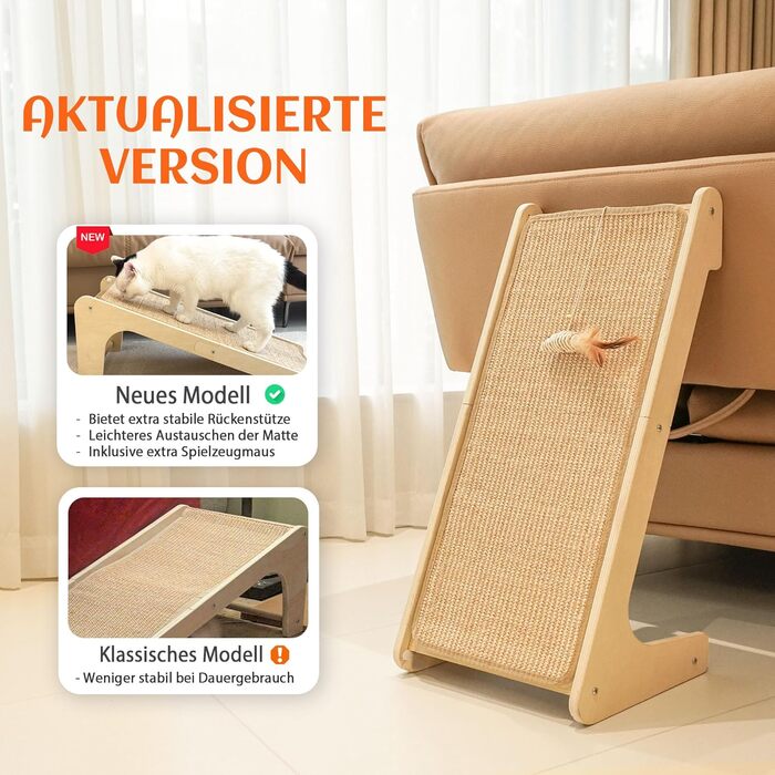 PETKARAY Дряпка для котів, L-подібна дряпка з сизалю, 68 см, 2-в-1, для стіни та кута (з котячою м'ятою, іграшка-мишка), бежевий