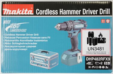 Ударний дриль-шуруповерт Makita DHP482RFX9 18V, 3.0 Ah, 2 акумулятори + зарядний пристрій в алюмінієвому кейсі, Petrol, комплект з 96 аксесуарів