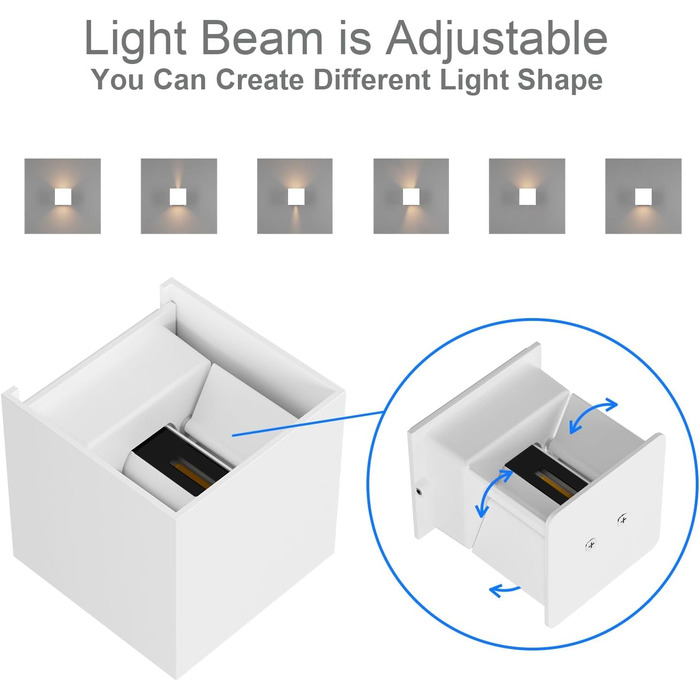 LED-вологостійке настінне світильник K-Bright 7W з регульованим світловим променем, 3000K, тепле біле світло, IP65, для внутрішнього та зовнішнього використання