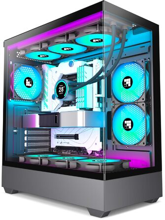 Корпус для ПК FOIFKIN F1: Ігровий Mid-Tower з 6 PWM ARGB-вентиляторами, ATX, Панорамне скло 270°, Type-C (Чорний)