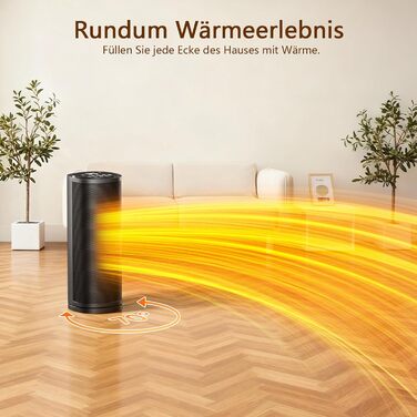 Електричний обігрівач 1800W з пультом керування, 41 см, PTC керамічний, тихий, 70° осциляція, таймер 12h, захист від перегріву, для спальні, дому, чорний