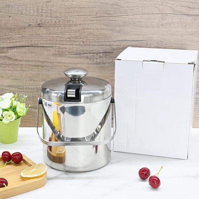 Ейскюбель з нержавіючої сталі з кришкою та лопаткою, 1,6л: для напоїв, пива, вина, фруктів