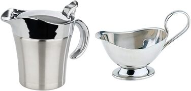 Double-walled insulated saucepans, 19 x 12.5 x 13 cm, 0.4 ltr & high-quality stainless steel saucepan, Christmas dinner, gravy/dessert sauce, tableware, for 250 ml, 16 x 7.5 cm, H: 9 cm