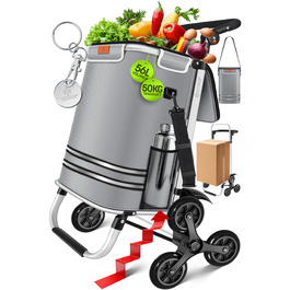 Тролей KESSER® 3в1 для покупок зі сходами та холодильним відсіком, 56л, до 50кг, сірий