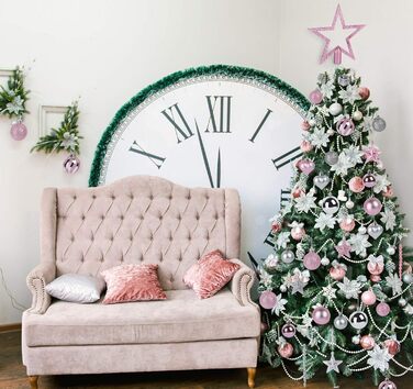 Набір прикрас для ялинки Agoer 100 шт. - блакитні, рожеві та срібні кульки з блискітками, пластик