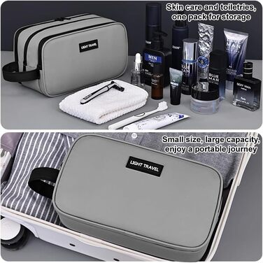 Чоловіча косметичка-органайзер, водонепроникна з PU-шкіри, сіра. Двошарова туалетна сумка для подорожей