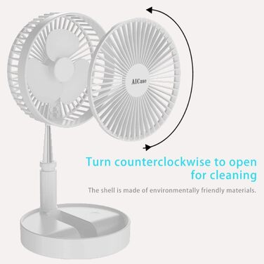 AICase Battery-Powered Table and Stand Fan, Cordless with Remote Control, Quiet 4-Speed Portable Fan, Height Adjustable and Foldable; Ø 19.7 cm, 7200mAh Rechargeable, incl. USB-C Charging Cable