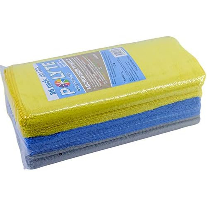 Універсальна мікрофібра Polyte для прибирання, 300 GSM, 40.6x40.6 см, набір 36 шт. (синій, сірий, жовтий)