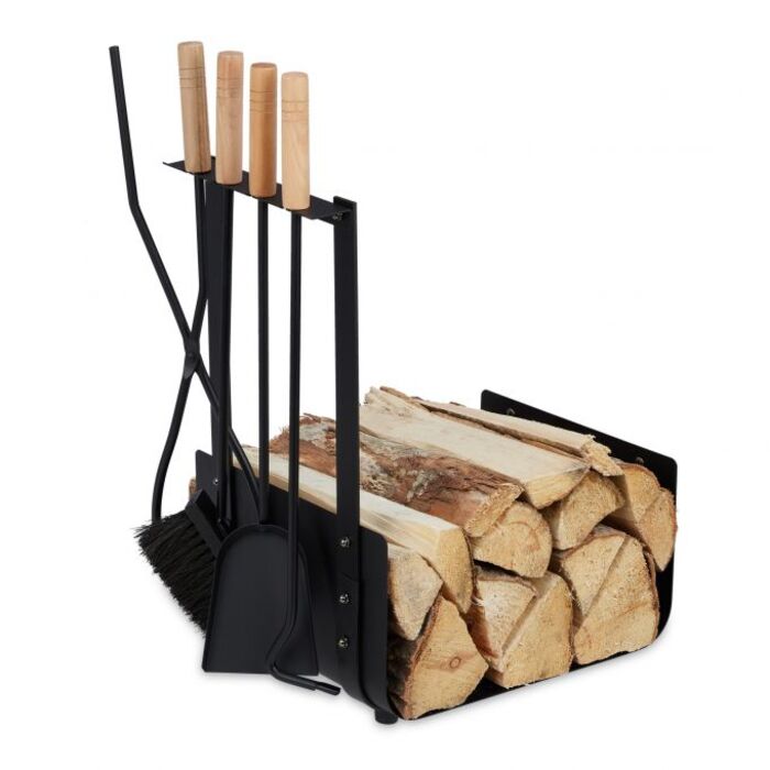 Relaxdays Firewood Basket Metal with Fireplace Tools