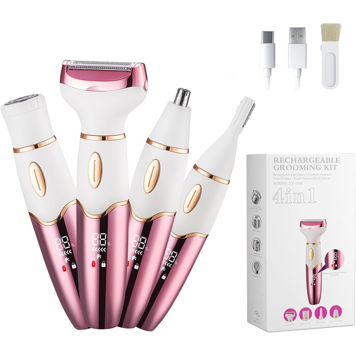 Електричний жіночий набір для гоління 4-в-1: гоління тіла, бікіні, ніг та обличчя, USB-зарядка