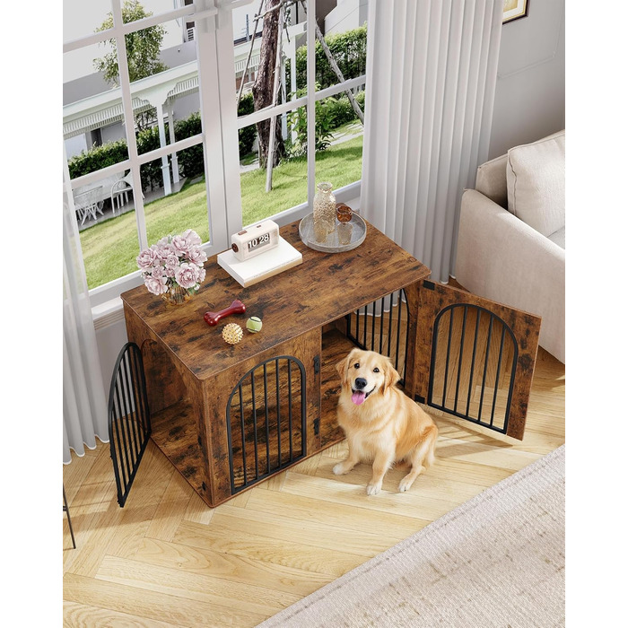 Клітка для собак Hzuaneri, 108 см, 3 двері, сучасний дизайн, для дому, міцна, 108x64x76 см, вінтажний колір, DFC86001B