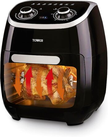 Фритюрниця Tower T17038 Xpress 5-в-1 з швидкою циркуляцією повітря, механічним керуванням, таймером на 60 хв, об'ємом 11 л, потужністю 2000 Вт, чорна, Airfryer XXL