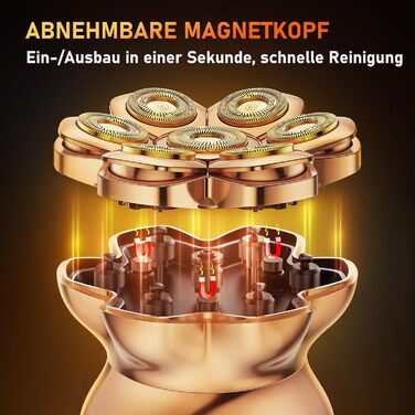 Професійний електричний стайлер для гоління голови 7D PRO Glatzen Rasierer для чоловіків. Водонепроникний (IPX6), з плаваючою головкою, акумулятор 1400mAh, швидкість 8800RPM, золота головка, USB-C, 0 мм