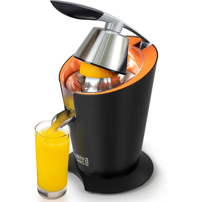 Електрична соковитискачка LEBENLANG 600W з нержавіючою сталею, без BPA | Висока продуктивність | Для цитрусових (апельсини, лимони) | Чорний