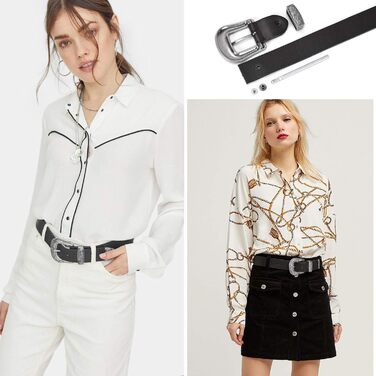 Жіночий шкіряний ремінь JasGood для джинсів та штанів, вінтажний стиль, колір чорний, розмір M (110 см)