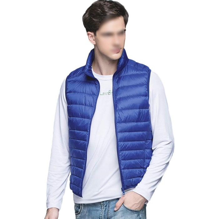Чоловіча жилетка GUOCU з мікрофайзера та пуху, ультралегка, без рукавів, тепла зимова жилетка, сапфіровий (L)