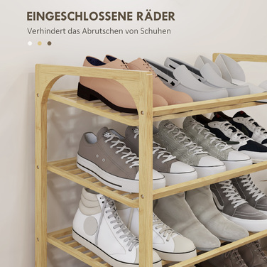 HOMCOM Bamboo Shoe Rack Shoe Organizer 4-Tier for up to 12 Pairs of Shoes with Handle for Entrance Bedroom 76 x 33 x 67 cm Natural