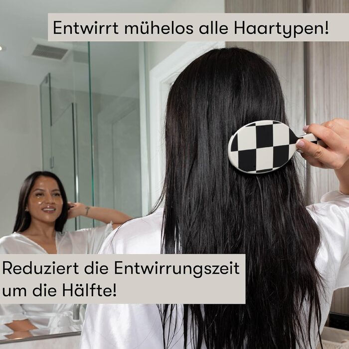 FRAMAR Щітка для волосся без заплутування - для довгих волосся, дамська, для мокрого волосся, розпушувач, антизаплутування, для кучерявого волосся (в клітинку)
